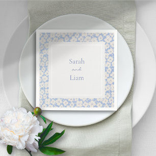 Guardanapo De Papel Livro Azul Chic e Papel Floral Branco Nápoles