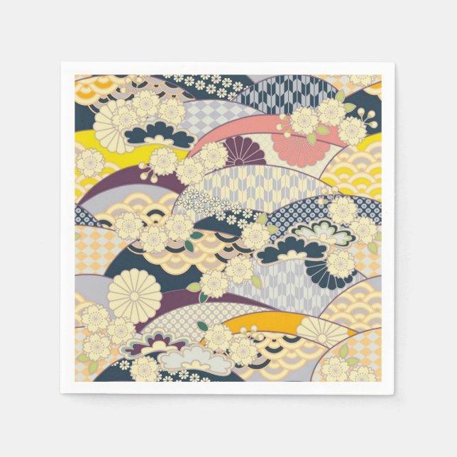 Guardanapo De Papel Livro Branco Azul, Japonês, Kimono Floral Decoupag (Frente)