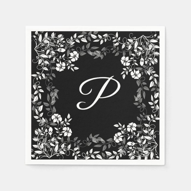 Guardanapo De Papel Livro Branco e Preto de Casamento Floral Napkins (Frente)