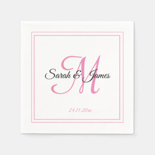 Guardanapo De Papel Livro Branco Elegante e Monograma Cor-de-Rosa