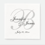 Guardanapo De Papel Livro Branco preto clássico Monograma Papel de Cas<br><div class="desc">Guardanapos personalizados de papel monograma para casamentos. Personalize este acessório de casamento do excelente com os nomes da noiva e noiva,  data de casamento,  inicial ou qualquer coisa que você quiser. Elke Clarke © disponível em www.zazzle.com/monogramgallery</div>