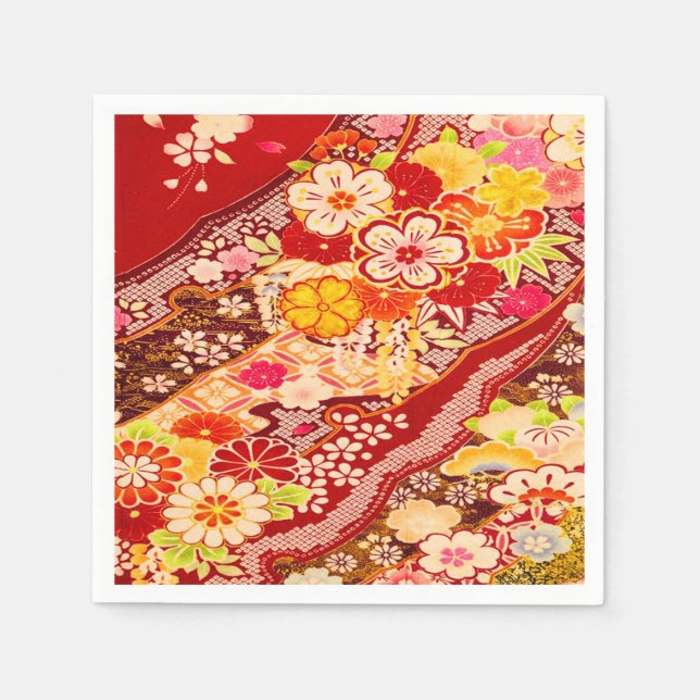 Guardanapo De Papel Livro Branco Vermelho Japonês Kimono Floral Decoup (Frente)