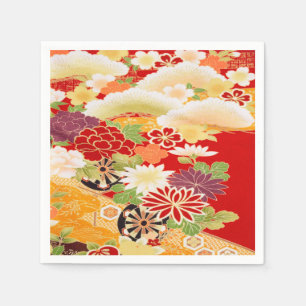 Guardanapo De Papel Livro Branco Vermelho Japonês Kimono Floral Decoup