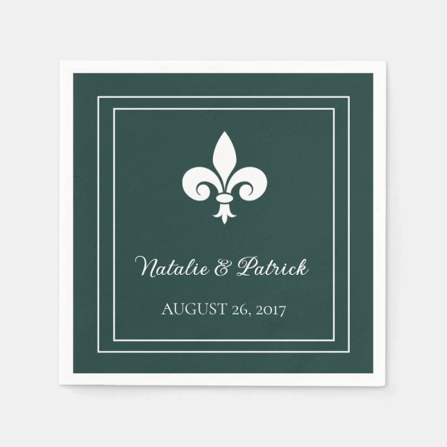Guardanapo De Papel Livro Caseiro Emerald Green Fleur de Lis Napkins (Frente)
