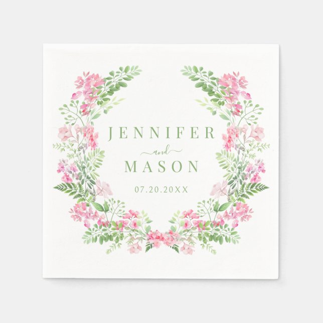 Guardanapo De Papel Livro De Casamento De Verão De Jardim Floral Rosa  (Frente)