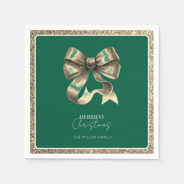 Guardanapo De Papel Livro de Natal de Arco Dourado verde - com brilho (Frente)