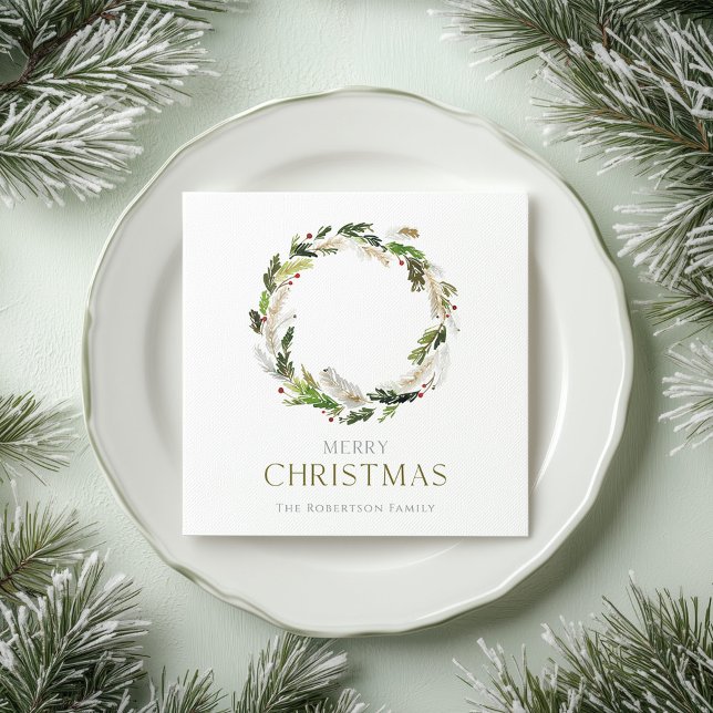 Guardanapo De Papel Livro de Natal Napkin com Greenery Wreath (Criador carregado)