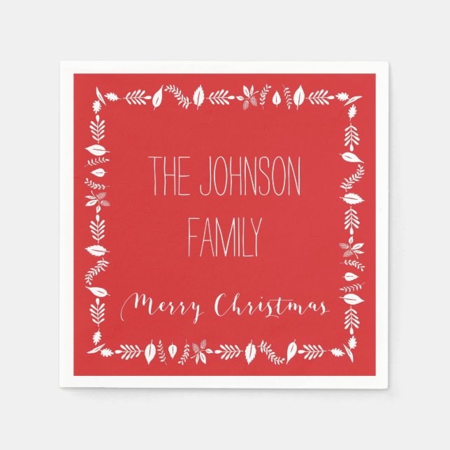 Guardanapo De Papel Livro de Natal Vermelho Napkins White Leaves Decor (Frente)