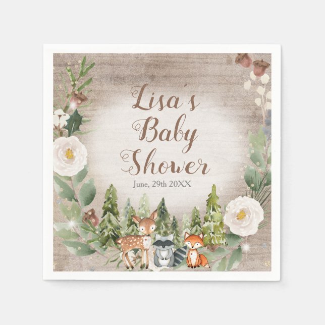 Guardanapo De Papel Livro Napkin Winter Woodland Animais White Floral (Frente)