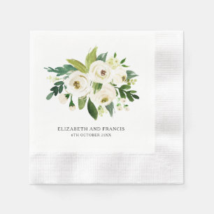 Guardanapo De Papel Livro Verde de Casamento de Rosas Brancas Elegante