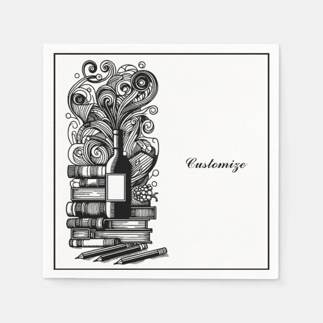 Guardanapo De Papel Livros Pretos E Brancos E Vinho (Frente)