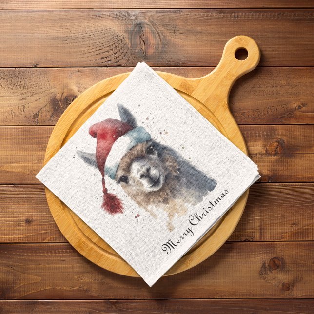 Guardanapo De Papel Llama de Natal com Chapéu de Papai Noel e Texto Pe (Criador carregado)