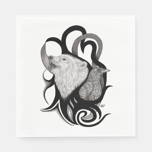 Guardanapo De Papel Lobo Branco com Arte Tribal Raven (Frente)