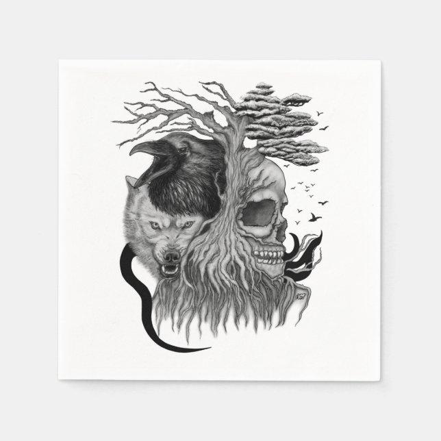 Guardanapo De Papel Lobo e Raven com crânio (Frente)