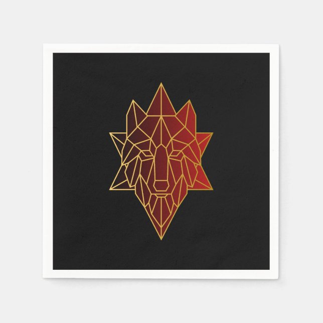 Guardanapo De Papel Lobo geométrico Dourado gradiente vermelho de luxo (Frente)