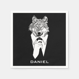 Guardanapo De Papel Lobo Hipster Engraçado com Smoking Preto Personali
