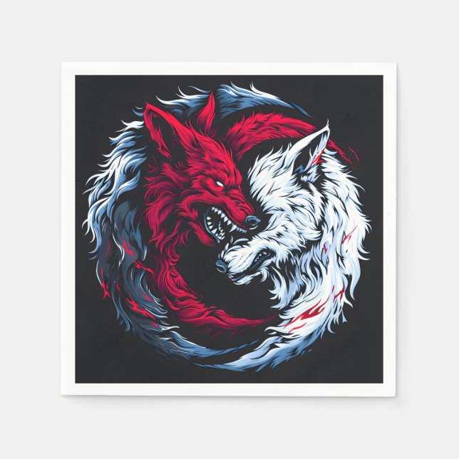 Guardanapo De Papel Lobo Lunar Selvagem Duplo (Frente)