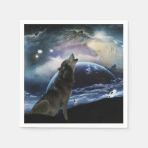 Guardanapo De Papel Lobo que urra na lua