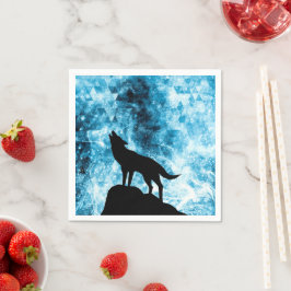 Guardanapo De Papel Lobo Uivando Fumaça azul abstrata de inverno