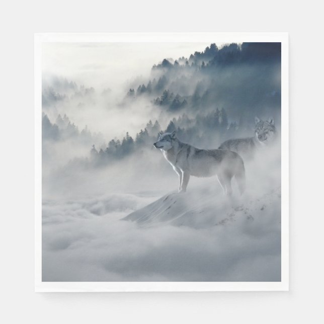 Guardanapo De Papel Lobos numa paisagem de inverno (Frente)