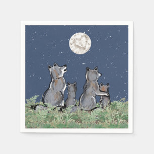 Guardanapo De Papel Lobos Wolf Howling na Lua, Estrelas Noturnas Anima
