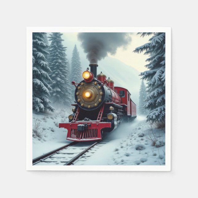 Guardanapo De Papel Locomotiva Vintage Winter Steam (Frente)