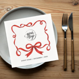 Guardanapo De Papel Logo Natal Bonito Fita Vermelha Marcação Comercial