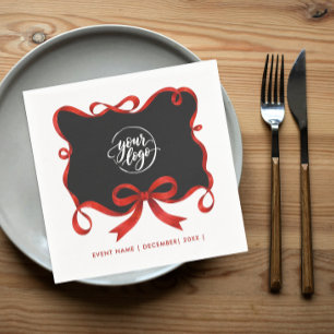 Guardanapo De Papel Logotipo Chic Natal Arco de Fita Preto Vermelho Sc