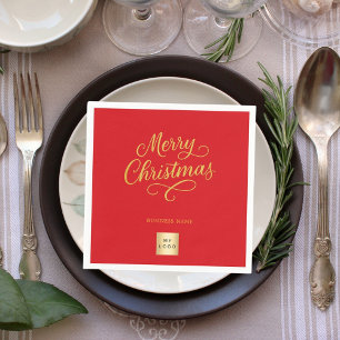 Guardanapo De Papel logotipo comercial dourado vermelho de Natal