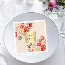 Logótipo comercial floral de marfim vermelho creme