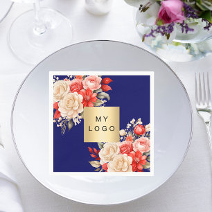 Guardanapo De Papel Logótipo comercial marinho vermelho marfim floral