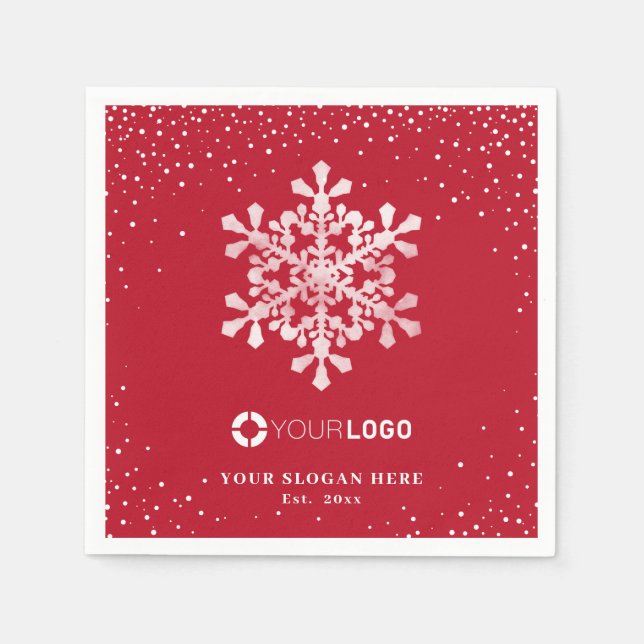 Guardanapo De Papel Logotipo da empresa Snowflake - Natal vermelho (Frente)