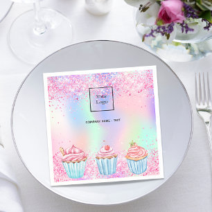 Guardanapo De Papel Logotipo da padaria de cupcakes roxos, cor-de-rosa