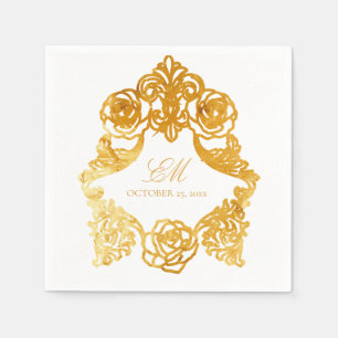 Guardanapo De Papel Logotipo de Casamento de Folha de Ouro do Rococo C