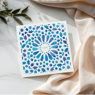 Guardanapo De Papel Logotipo de Casamento de Iniciais de Azulejos Azul