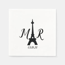 Guardanapo De Papel Logotipo de Casamento Torre de Paris Preta