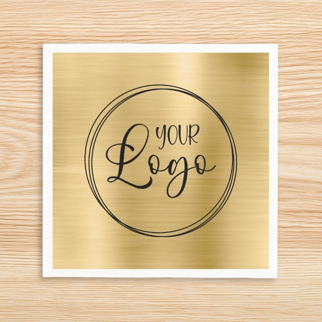 Guardanapo De Papel Logotipo Empresarial em Folha de Ouro Leve (Light Gold Faux Foil Digital Art Business Logo Napkins)