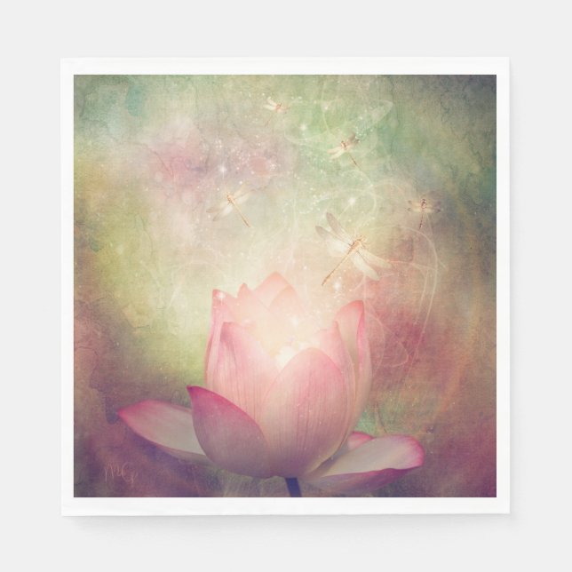 Guardanapo De Papel Lotus and Dragonflies Paper Napkin (Frente)