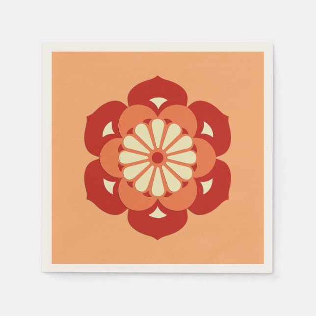 Guardanapo De Papel Lotus Flower Mandala, Pastel Orange e Mandarin (Frente)