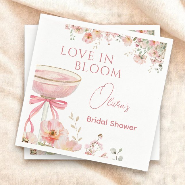 Guardanapo De Papel Love in Bloom Champagne Pink Bow Bridal Shower (Criador carregado)
