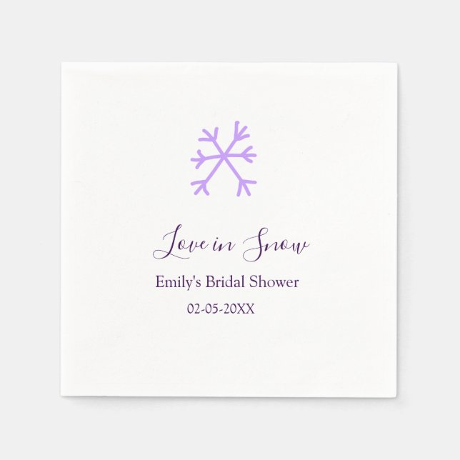Guardanapo De Papel Love in Snow bridal shower purple snowflakes paste (Frente)