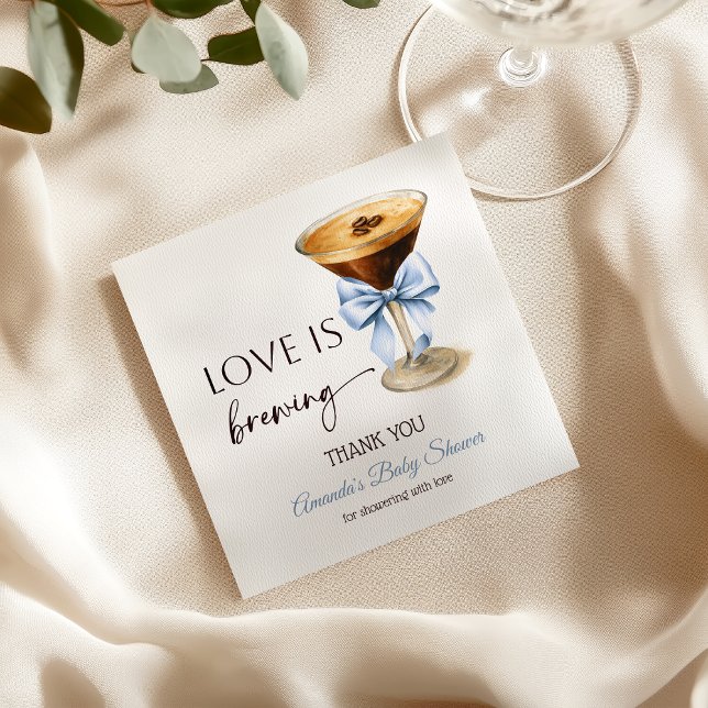 Guardanapo De Papel Love is Brewing Blue Coquette Bow Bridal Shower (Criador carregado)