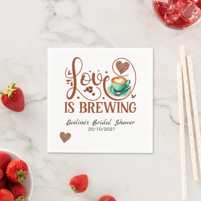 Guardanapo De Papel Love Is Brewing Bridal Shower Terracotta Coffee  (Insitu)
