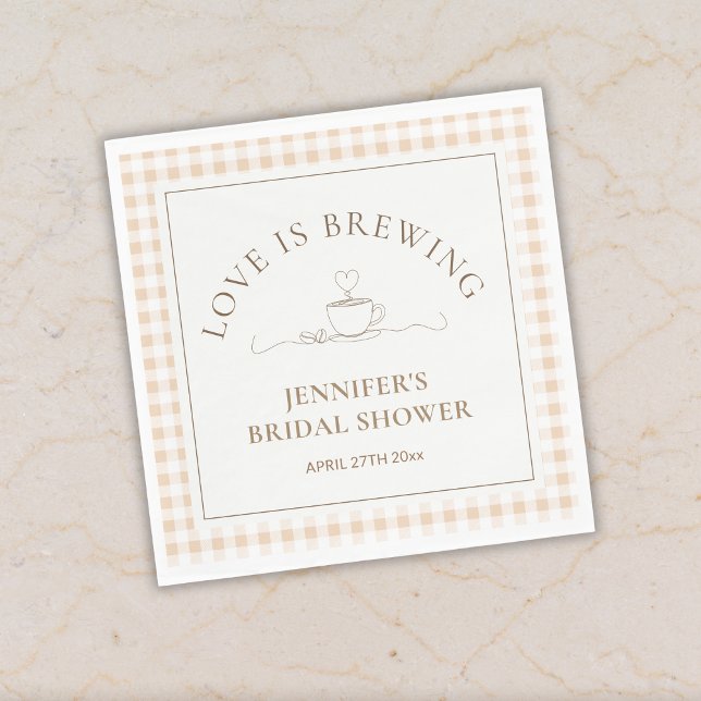 Guardanapo De Papel Love Is Brewing coffee Gingham Baby Shower (Criador carregado)