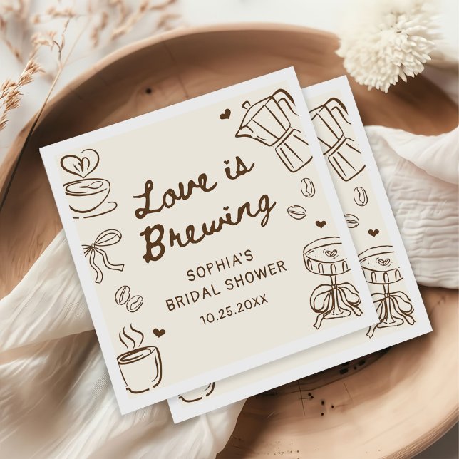 Guardanapo De Papel Love is Brewing Coffee Hand Drawn Bridal Shower (Criador carregado)