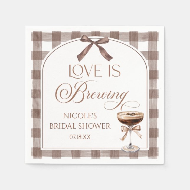 Guardanapo De Papel Love Is Brewing Expresso Martini Bow Bridal Shower (Frente)