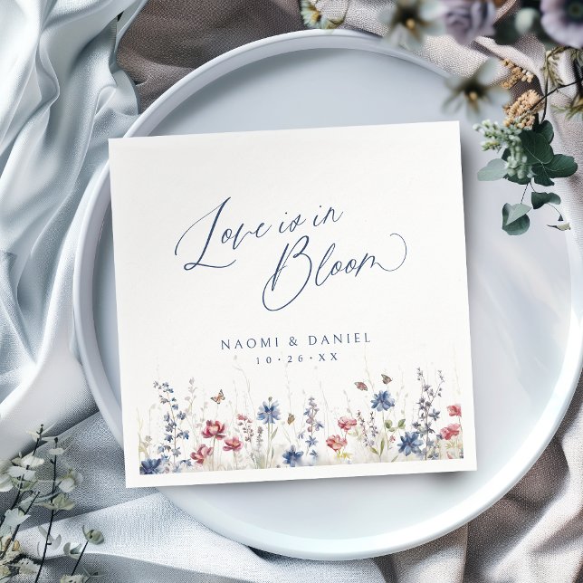 Guardanapo De Papel Love is in Bloom Navy Wildflower Rustic Wedding (Love is in Bloom Navy Wildflower Rustic Wedding Napkins)