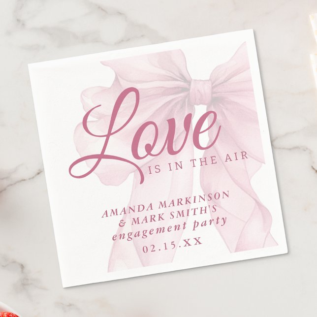 Guardanapo De Papel Love Is In The Air Mauve Pink Bow Engagement (Criador carregado)