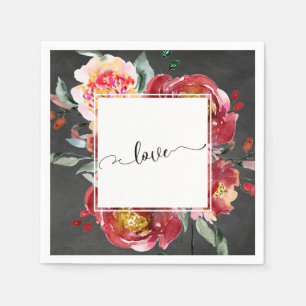 Guardanapo De Papel Love Typografia Red Floral Buquê, Chalkboard