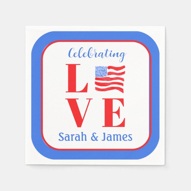 Guardanapo De Papel LOVE Watercolor American Flag NAME Bridal  (Frente)
